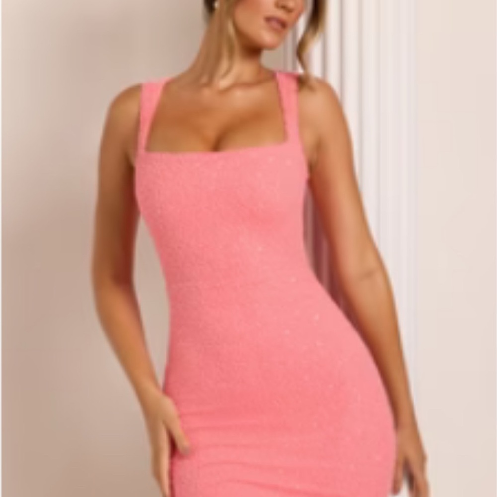 Oh Polly Pink Bodycon Mini Dress Square Neck